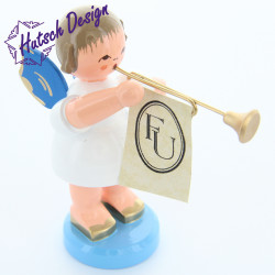 Engel stehend groß mit Fanfare, blaue Flügel