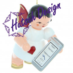 Herzengel schwebend mit Krankenakte, rote Flügel