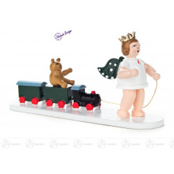 Engel mit Eisenbahn, Teddybär und Krone