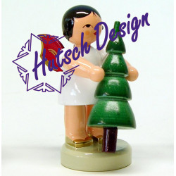 Engel stehend mit Weihnachtsbaum, rote Flügel