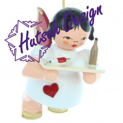 Herzengel schwebend mit Spritze, rote Flügel