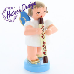 Engel stehend mit Didgeridoo, blaue Flügel