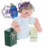 Engel schwebend mit 2 Geschenken, blaue Flügel