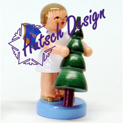 Engel stehend mit Weihnachtsbaum, blaue Flügel