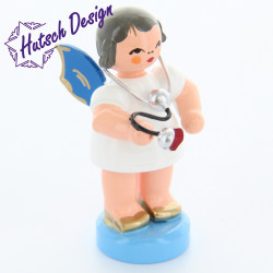 Herzengel stehend mit Stethoskop, blaue Flügel
