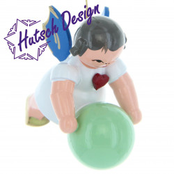 Herzengel schwebend mit Gymnastikball, blaue Flügel