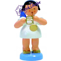 Engel stehend groß mit Flügelhorn, blaue Flügel