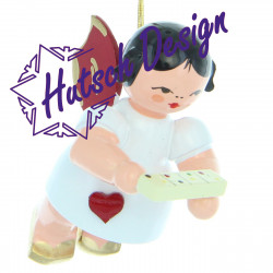 Herzengel schwebend mit Tablettenbox, rote Flügel