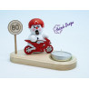 Kerzenhalter Biker weiß mit rotem Bike & Schild 8cm