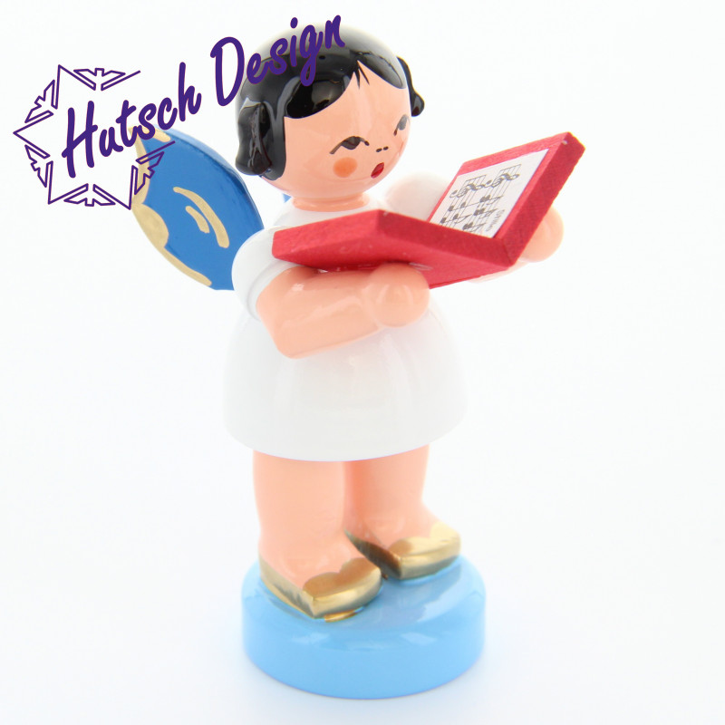 Engel stehend mit Buch, blaue Flügel