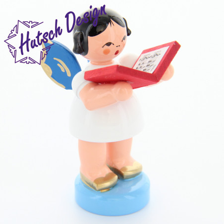 Engel stehend mit Buch, blaue Flügel
