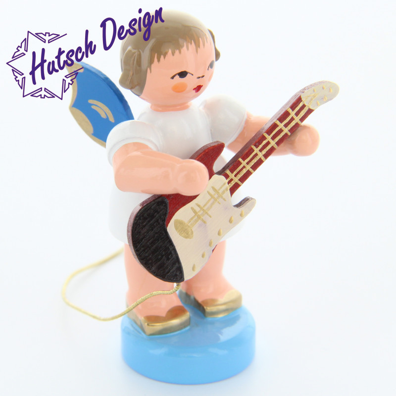 Engel stehend mit E-Gitarre, blaue Flügel
