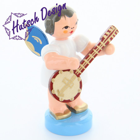 Engel stehend mit Banjo, blaue Flügel