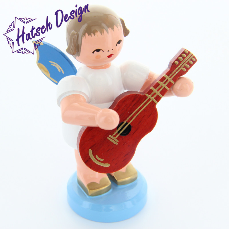 Engel stehend groß mit Gitarre, blaue Flügel