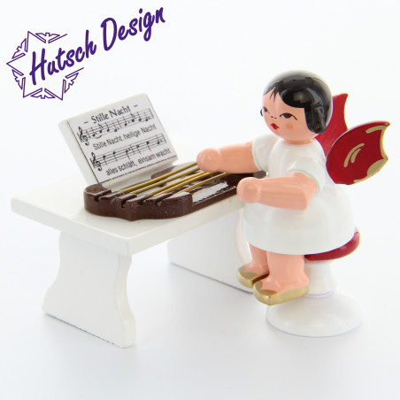 Engel stehend mit Zither, rote Flügel