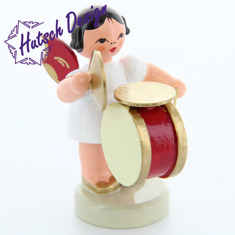 Engel stehend mit Bauchtrommel + Becken, rote Flügel