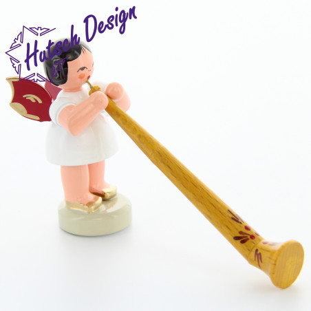 Engel stehend mit Alphorn, rote Flügel