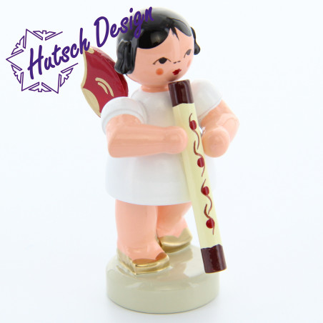 Engel stehend mit Didgeridoo, rote Flügel