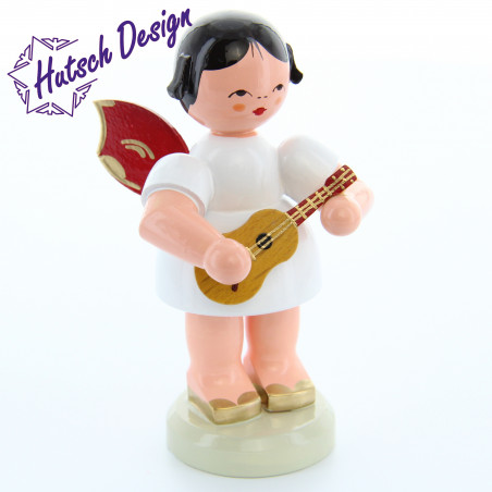 Engel stehend groß mit Ukulele, rote Flügel