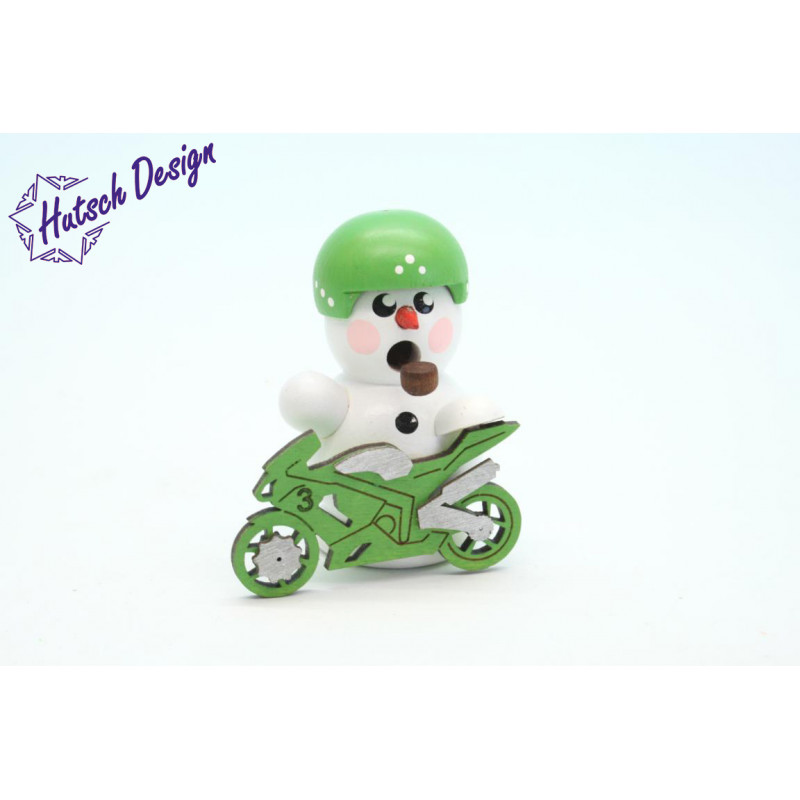 Biker weiss mit grünem Motorrad  8 cm