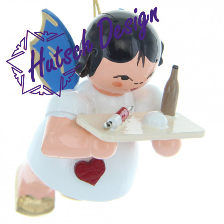 Herzengel schwebend mit Spritze, blaue Flügel