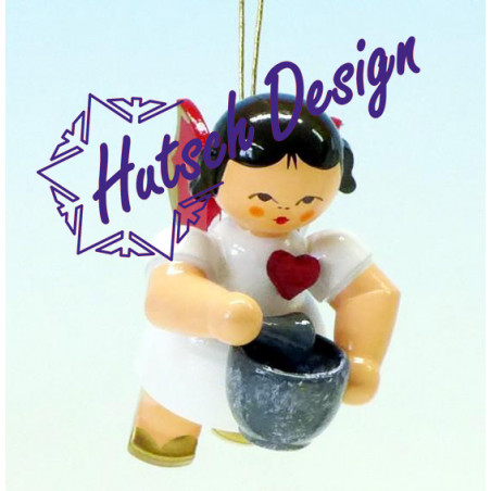 Herzengel schwebend mit Mörser, rote Flügel