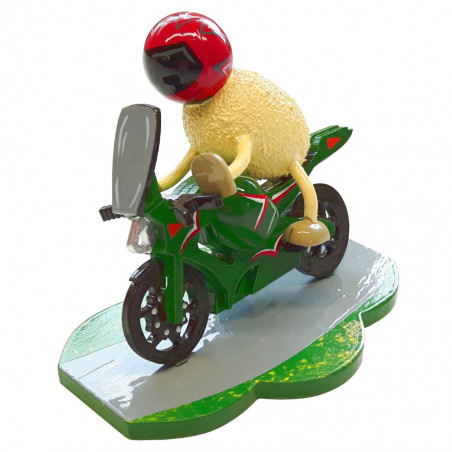 Schaf Racy mit grünem Motorrad 7,5cm 1