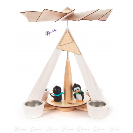 Pyramide mit Pinguinen weiß, für Teelichte