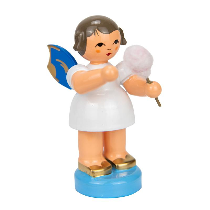 Engel stehend mit Zuckerwatte, blaue Flügel