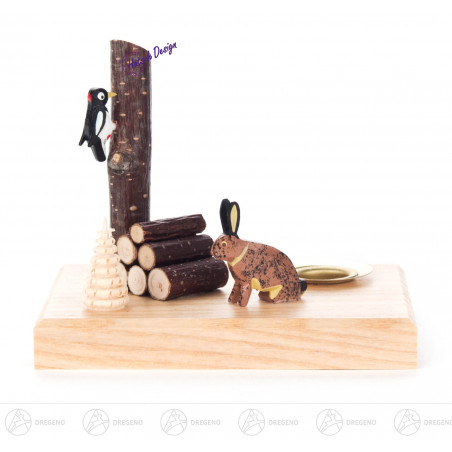Kerzenhalter mit Hase und Specht
