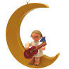Engel sitzend groß mit Gitarre, Flügel blau, Mond gelb