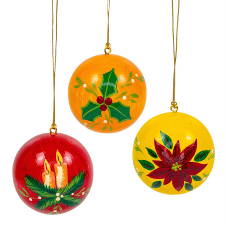 Weihnachtskugeln rot, orange, gelb, Weihnachtsmotive, 3 Stück 40mm,  handbemalt