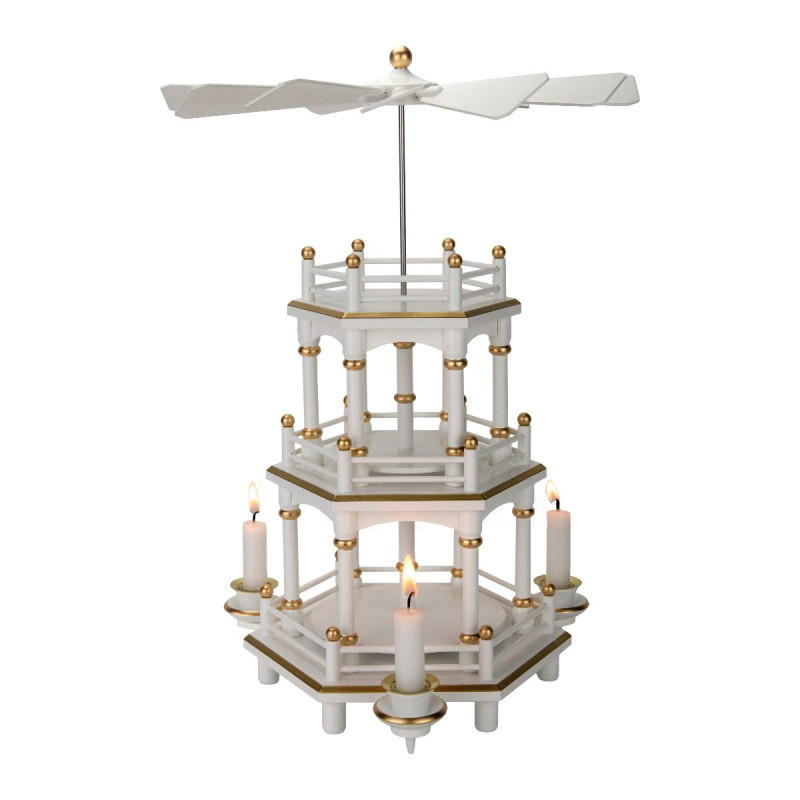 Pyramide 3 Etagen weiß / gold, 35 cm, für individuelle Bestückung