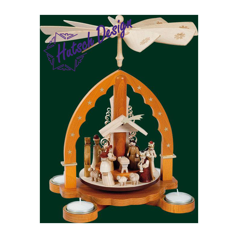 Pyramide Christi Geburt, natur, für Teelichte  27 cm