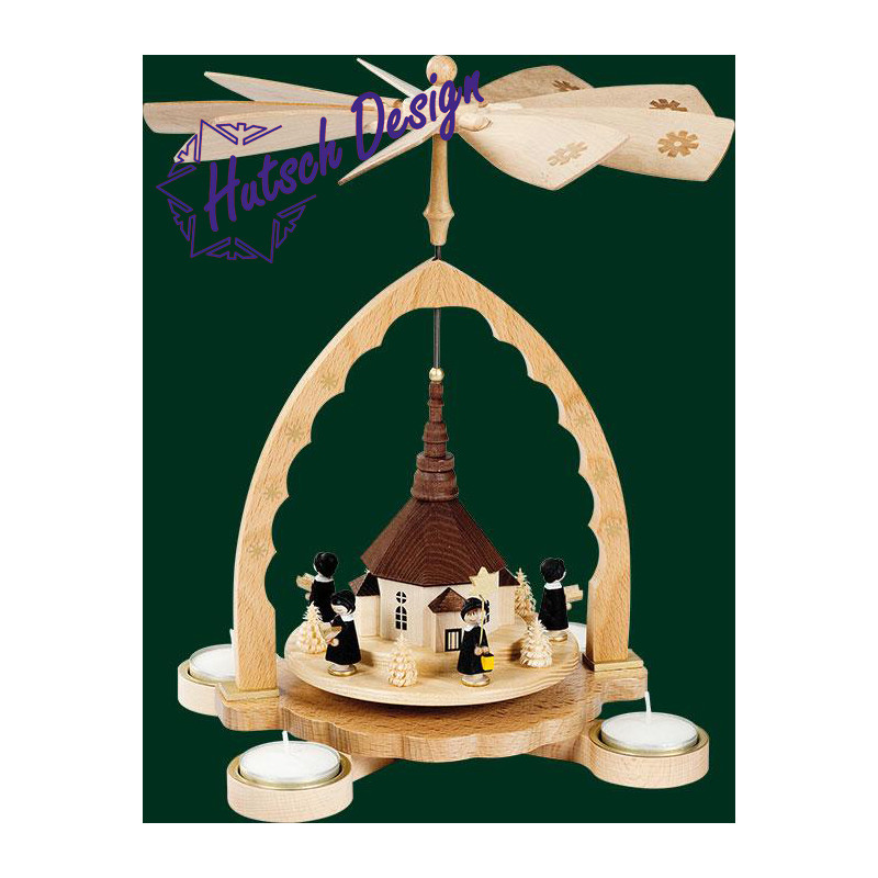 Pyramide Seiffener Kirche mit Kurrende, für Teelichte  27 cm