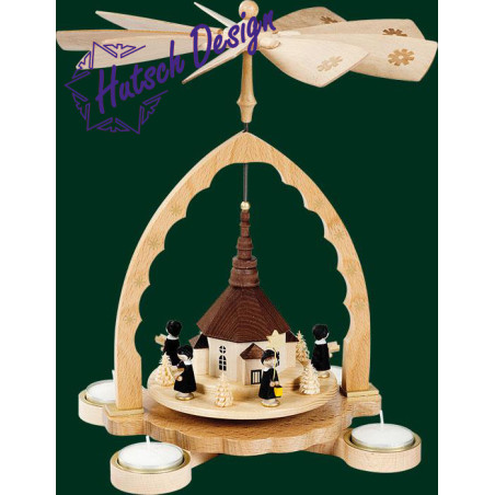 Pyramide Seiffener Kirche mit Kurrende, für Teelichte  27 cm