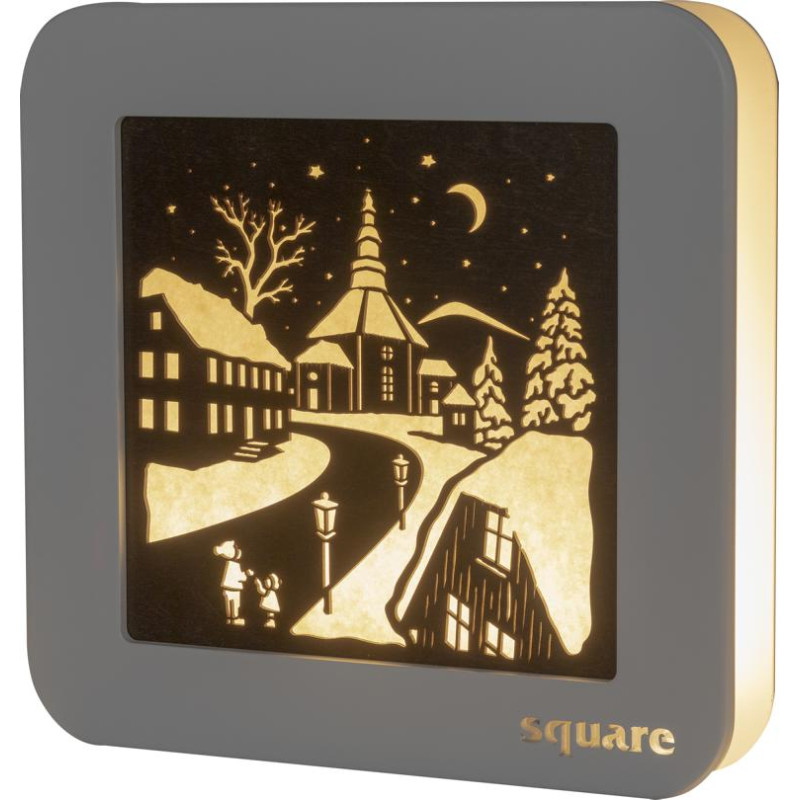 Square Standbild LED Seiffen, weiß/braun  29 x 29 x 5,5 cm