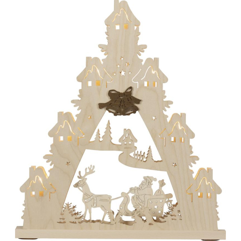 Lichterspitze 7 flg. Weihnachtsmann auf Schlitten  38,0 x 43,0 x 4,5 cm