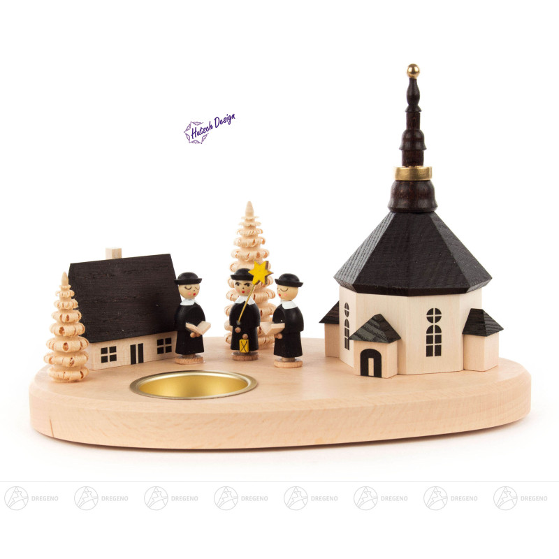 Kerzenhalter mit Seiffener Kirche und Kurrende