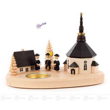 Kerzenhalter mit Seiffener Kirche und Kurrende