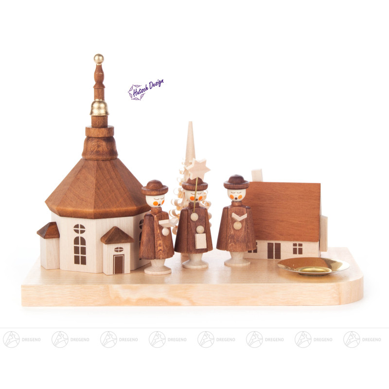 Kerzenhalter mit Seiffener Dorf und Kurrende klein