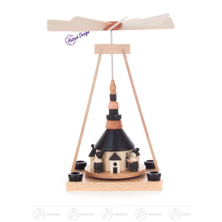 Miniatur Pyramide mit Seiffener Kirche und Kurrende natur