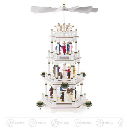 Pyramide mit Christi Geburt weiß, 3-stöckig, für Kerzen d14mm