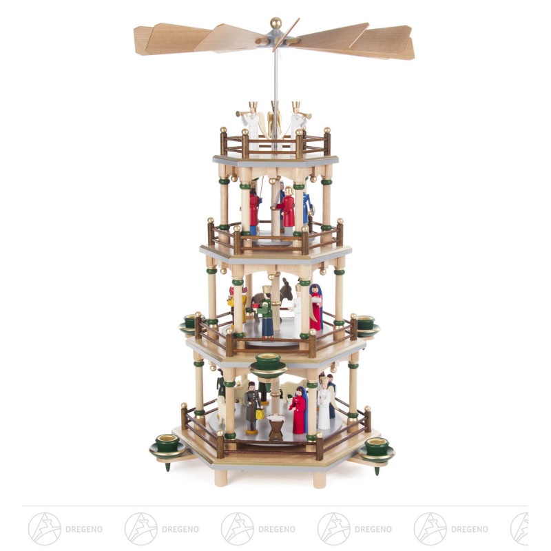 Pyramide mit Christi Geburt natur, 3-stöckig, für Kerzen d14mm