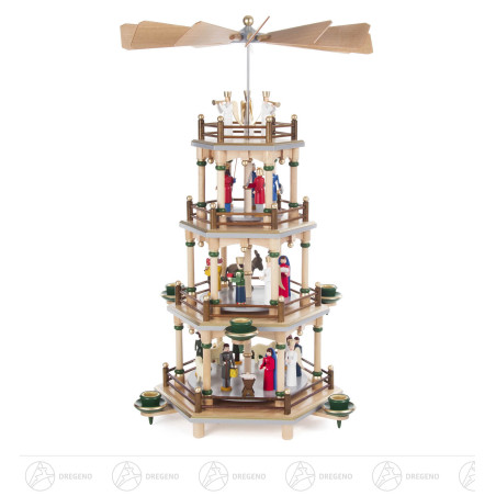 Pyramide mit Christi Geburt natur, 3-stöckig, für Kerzen d14mm