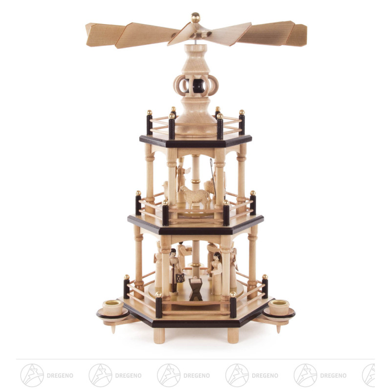 Pyramide mit Christi Geburt natur, 2-stöckig, für Kerzen d14mm