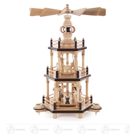 Pyramide mit Christi Geburt natur, 2-stöckig, für Kerzen d14mm