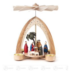 Pyramide mit Christi Geburt farbig, für Teelichte