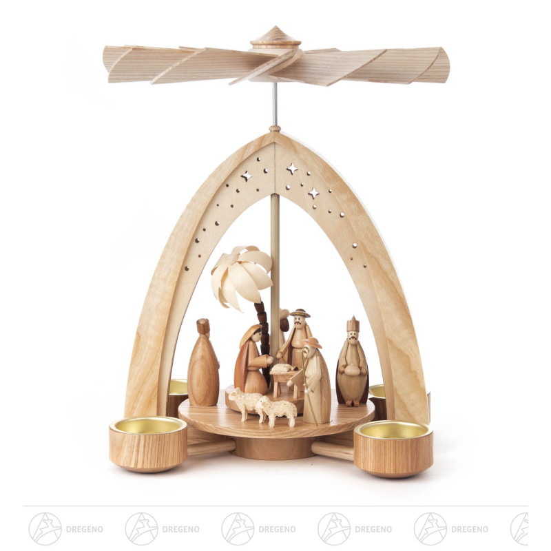 Pyramide mit Christi Geburt natur, für Teelichte