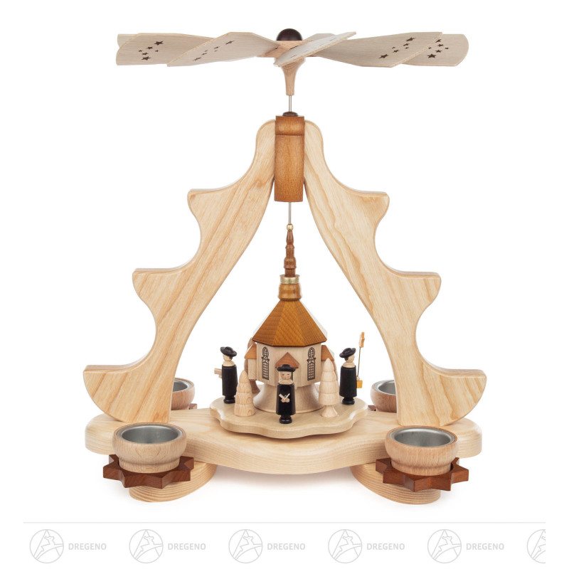 Pyramide mit Seiffener Kirche und Kurrende klein, für Teelichte